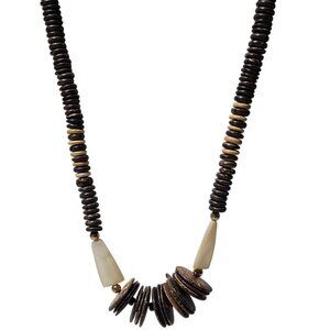 Boho Handmade Coconut Shell Faux Bone Bead Necklace Natural Brown Beach Mens